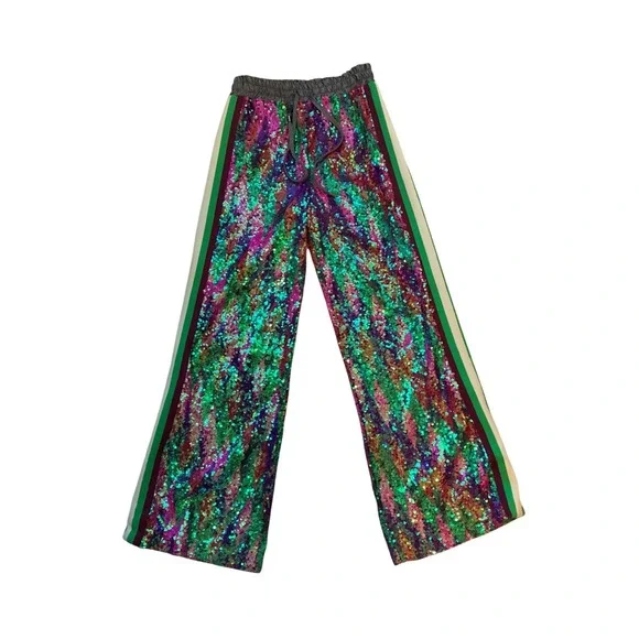 Dimora Italy Multicolor Sequin Wide Leg Pants IT 40 US Small NWT Disco Festival - Picture 3 of 9
